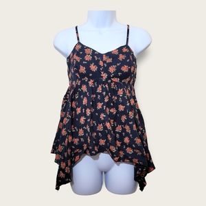 Floral Handkerchief Hem Spaghetti Strap Blouse